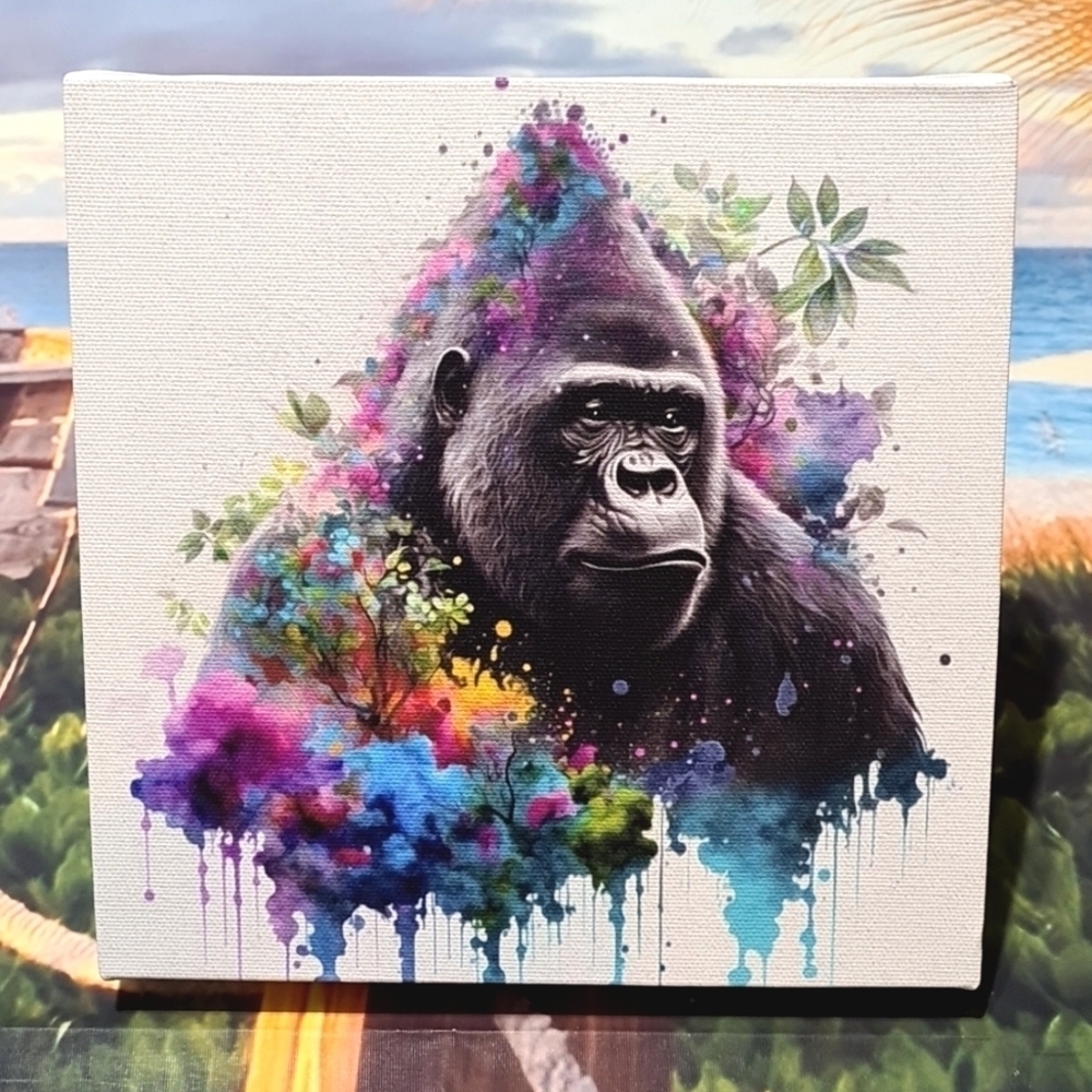 Silverback Gorilla Watercolor Oil Painting Canvas Wall Art‎ Print